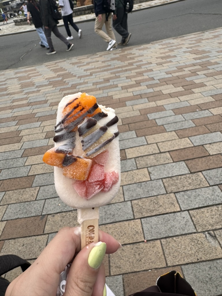 christina's artsy ice cream shot near osaka castle - this FANCY popsicle from a local shop hits different than anything back home