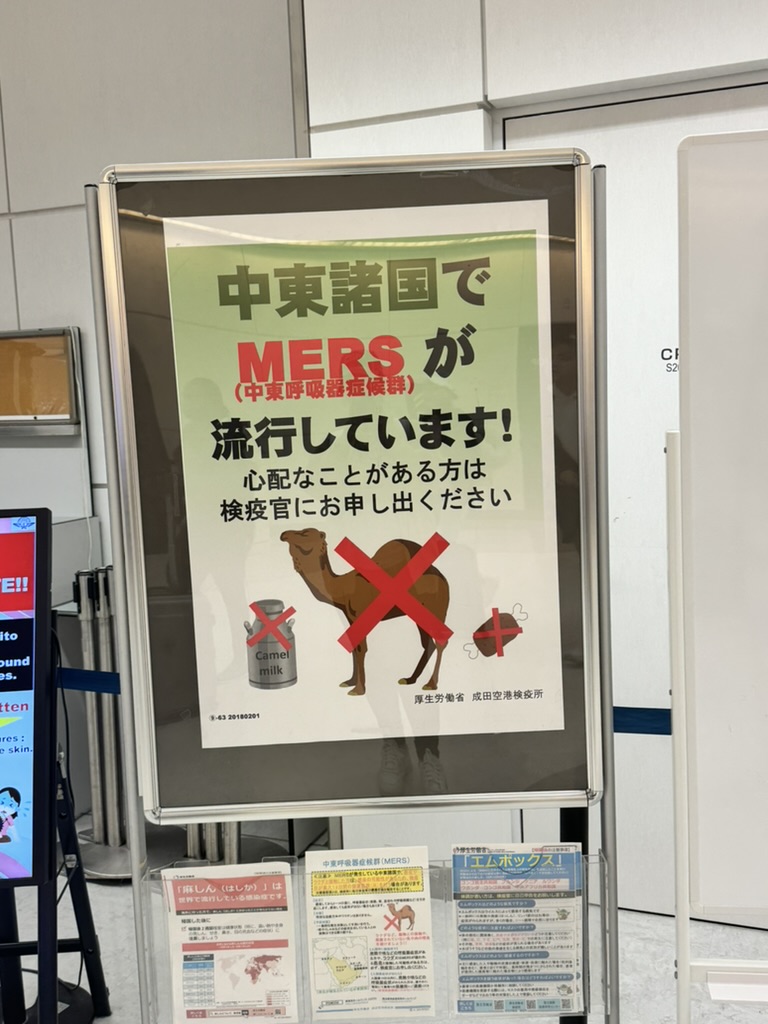 spotted this MERS warning sign at narita airport - wild to see camel milk warnings in japan