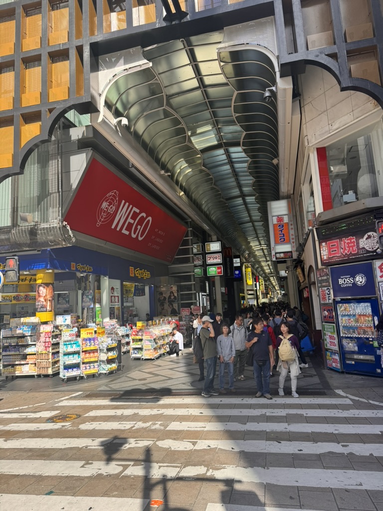 morning shopping run in dotonbori's covered arcade - these streets are PACKED with everything from drugstores to designer shops