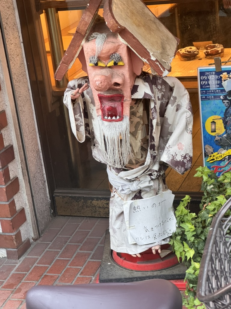 spotted this WILD tengu statue outside a shop in kyoto's kitano district - way more intense than the ones at the shrines