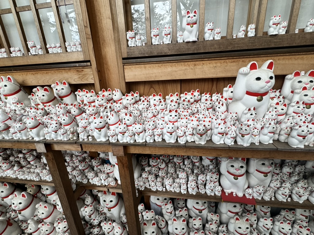 christina found the MOTHER LODE of maneki-neko cats at gotokuji temple in setagaya. these lucky cats aren't just cute - they're part of the temple's origin story