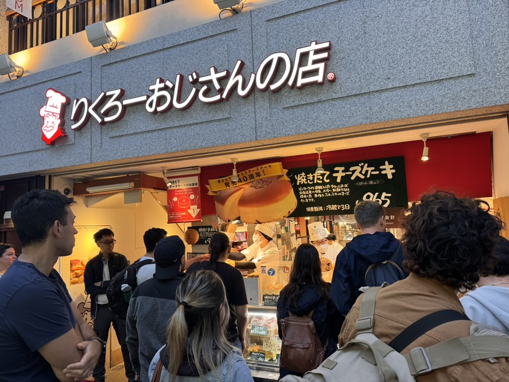 christina caught the morning rush at rikuro ojisan, where locals and tourists line up for those FAMOUS wobbly cheesecakes in osaka's namba district