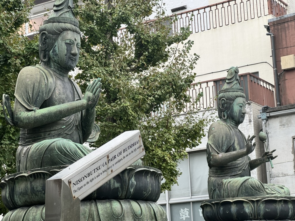 morning stop at the nisonbutsu statues near senso-ji temple - these twin buddhas have been watching over asakusa since the 1600s