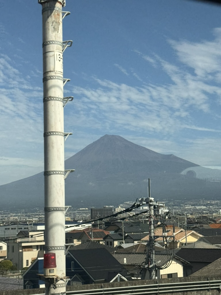 quick snap by christina from the shinkansen window as we zoomed past fuji city - that utility pole REALLY wanted to be in the photo