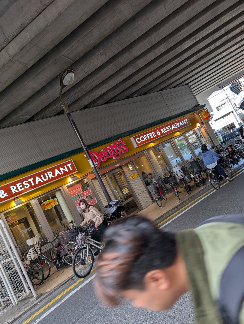 when jet lag hits HARD and you need american breakfast at 2pm... spotted this denny's under the train tracks in setagaya and daniel couldn't resist