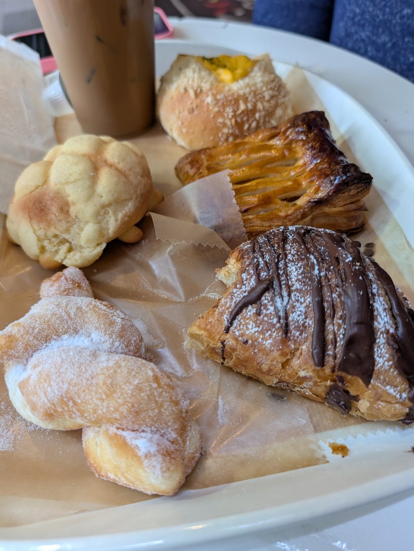 breakfast haul from a shinjuku bakery - that chocolate danish was EVERYTHING