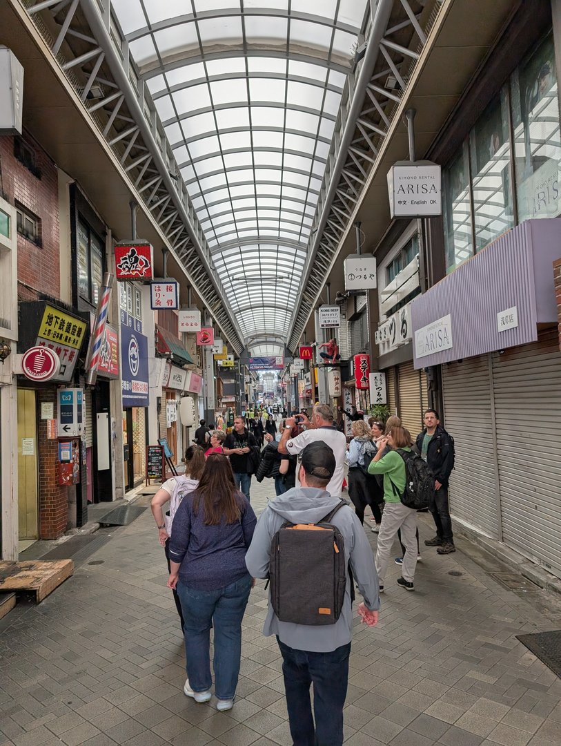 early morning wandering through the covered shopping streets near sensō-ji with ashley and chuck leading the way. most shops still closed but the tourists are already out in FORCE