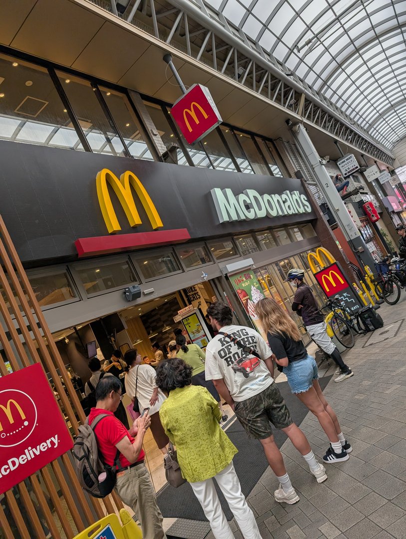 ashley waiting in line at the PACKED mcdonald's in asakusa - turns out japanese mcdonalds has some menu items you can't get anywhere else