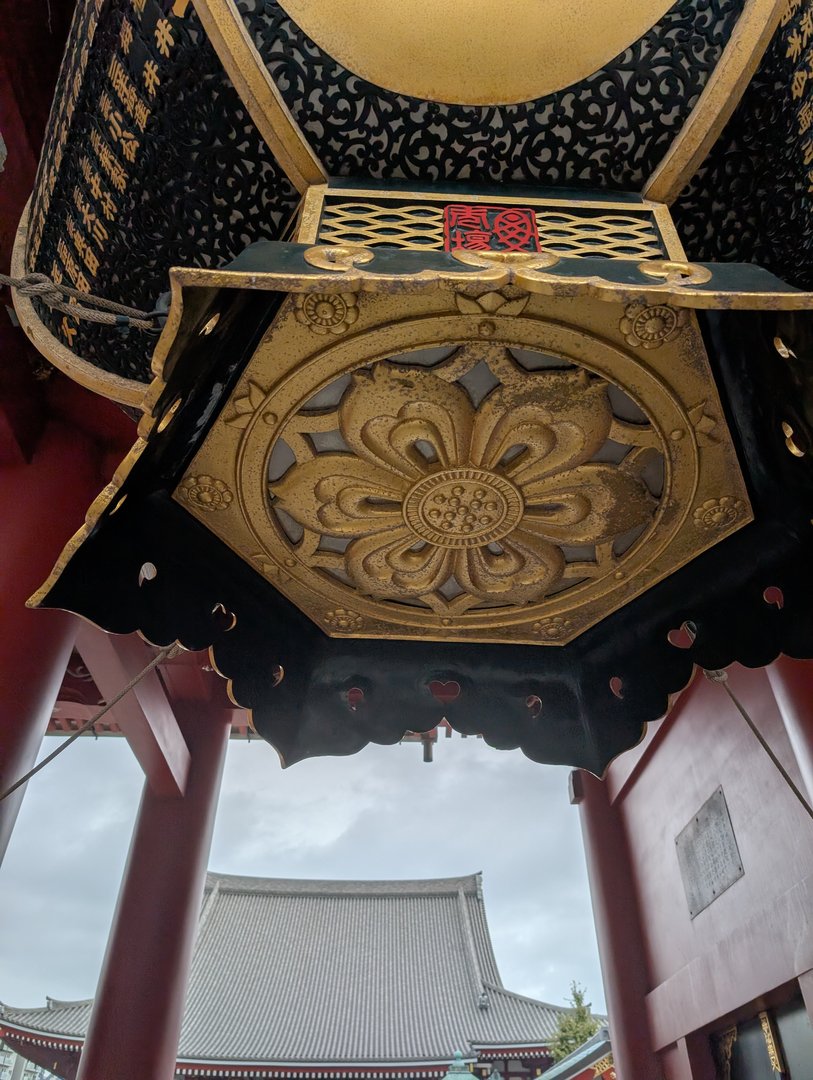 looking up at the ornate ceiling details at sensoji temple - chuck's got a good eye for architectural shots