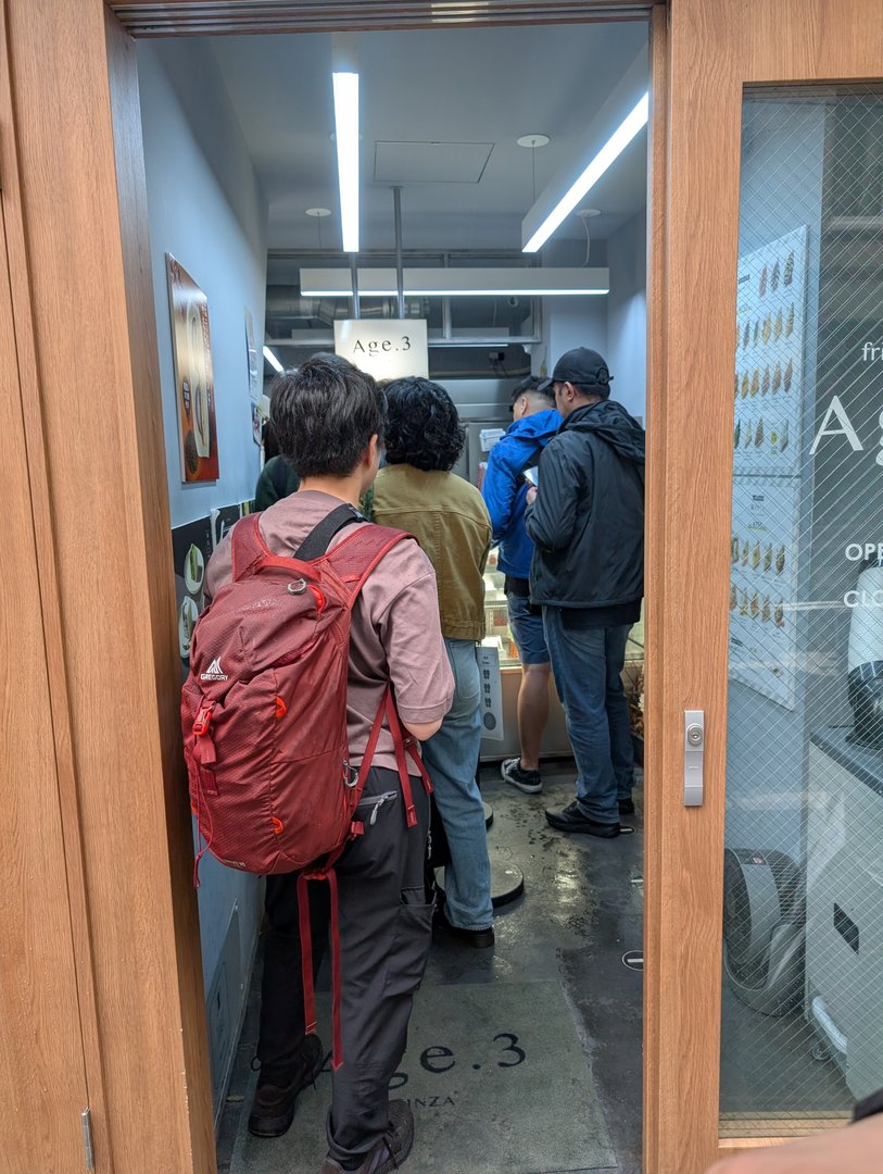 waiting in line at age.3 in ginza, one of tokyo's MOST hyped coffee spots. chuck snapped this while we queued for their famous pour-over