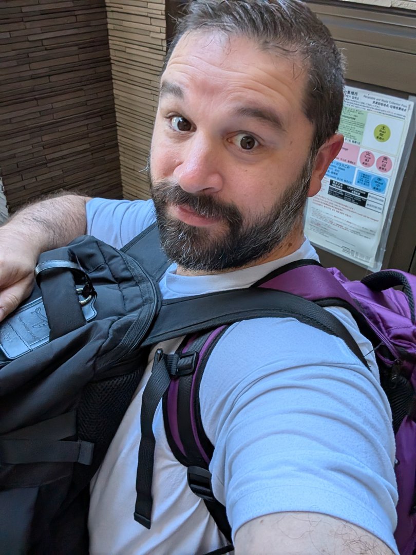 early morning selfie from daniel as we navigate the maze-like streets of shinjuku, trying to find our way to the metro station