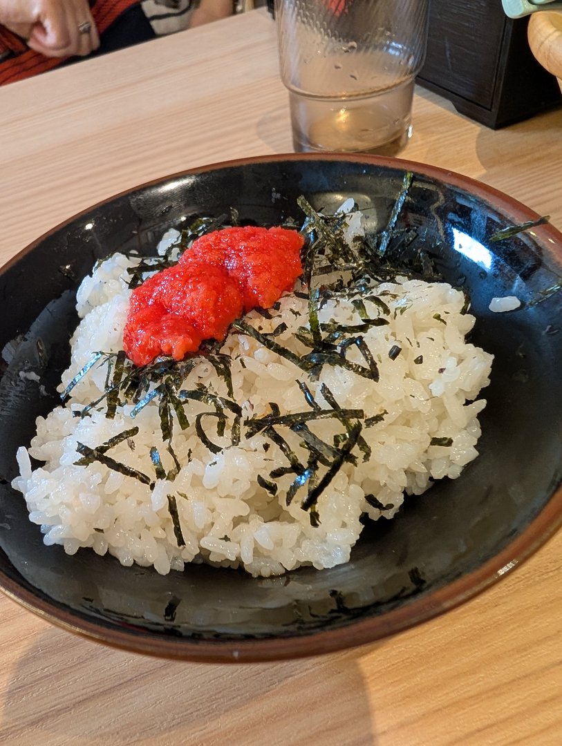 quick lunch near teradacho station - mentaiko (spicy cod roe) over rice with nori might be my new FAVORITE comfort food