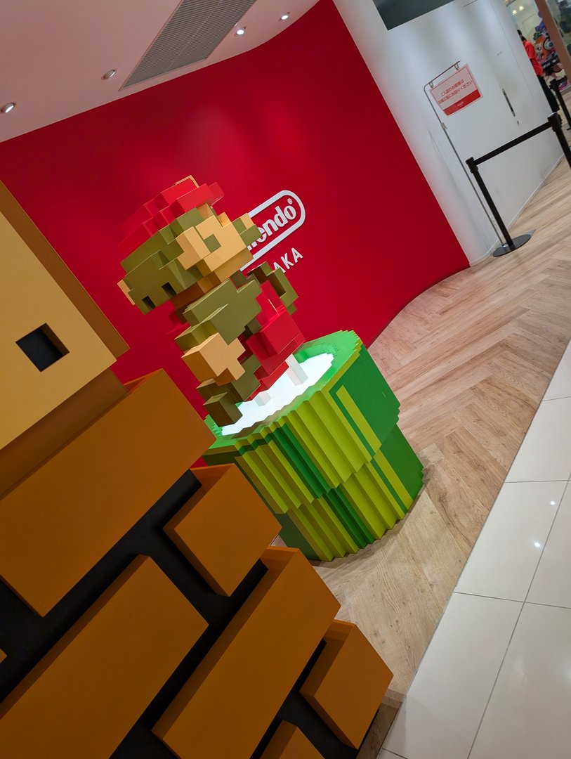 chuck found this MASSIVE pixel art mario at the nintendo store in osaka. perfect spot for gaming nerds like us.