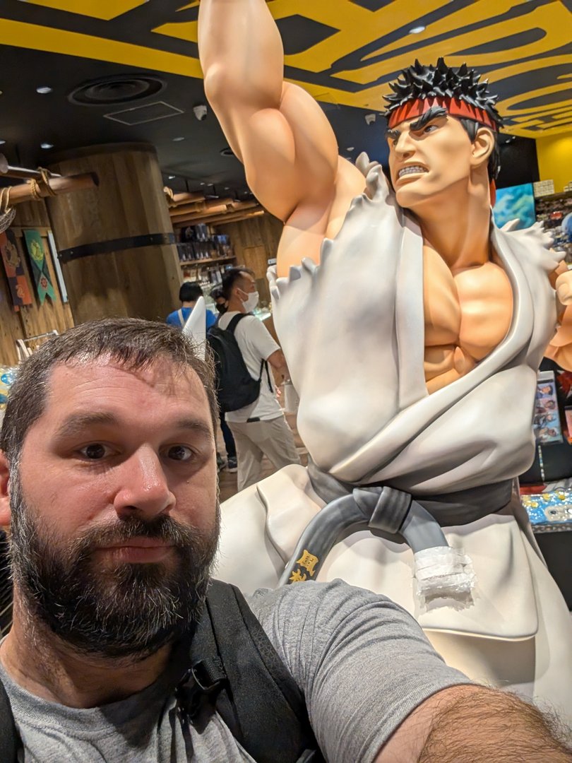 chuck found his fighting spirit with ryu at the don quijote store in dotonbori. these massive anime figures are NO JOKE