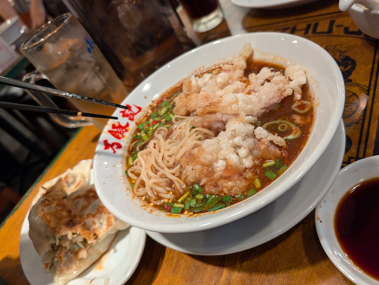 lunch break at nishiki market - chuck's spicy karaage ramen with a side of gyoza hit the SPOT after all that walking