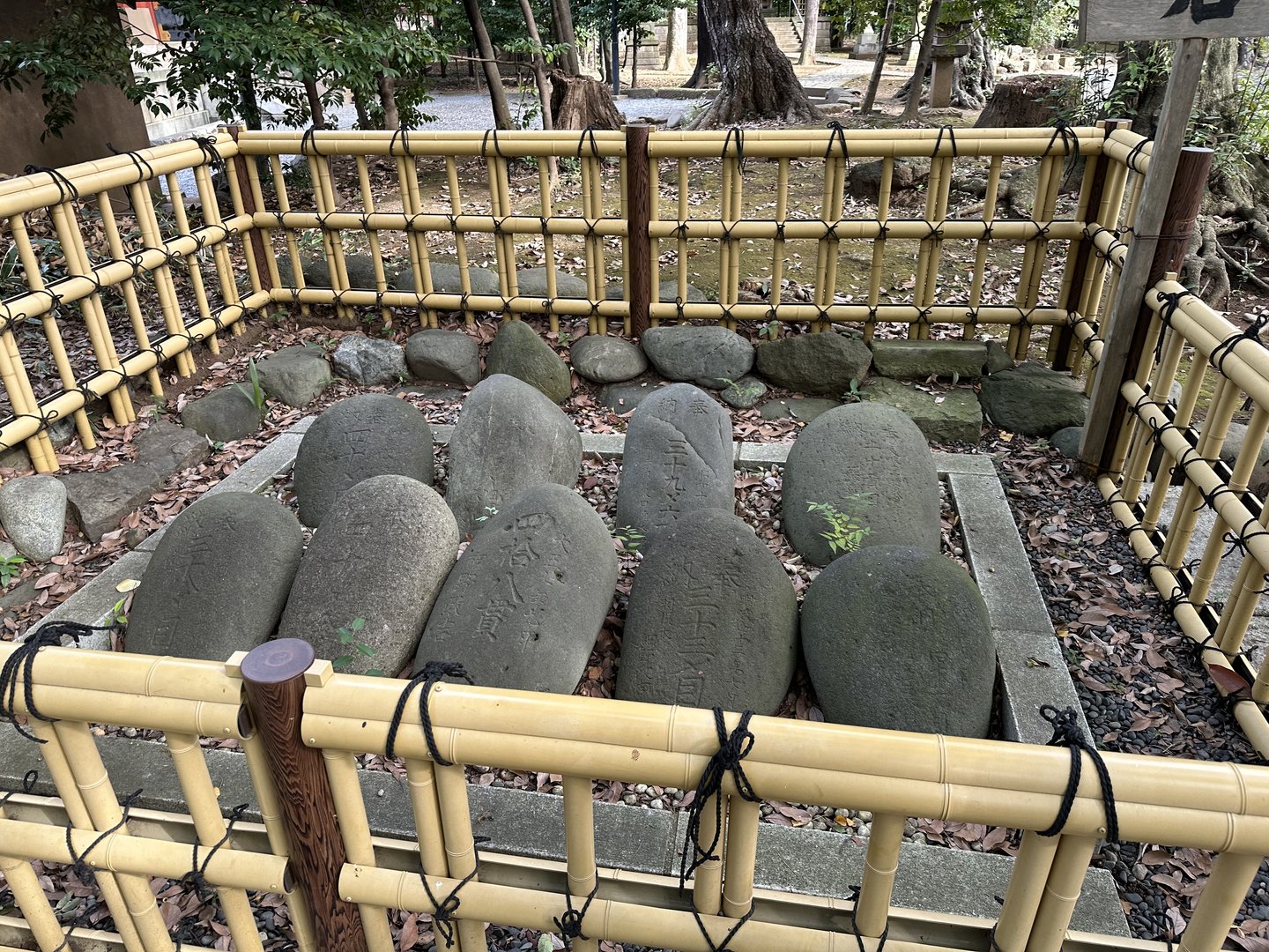 stumbled across these old stone markers at gotokuji temple while exploring setagaya with christina. the bamboo fence is a PERFECT touch.