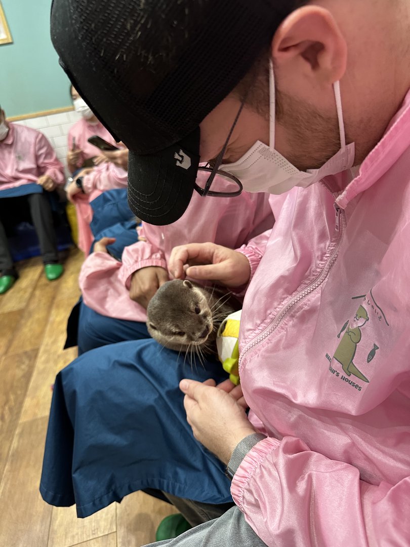 dan getting some quality time with an otter at harry harajuku, one of tokyo's MANY animal cafes