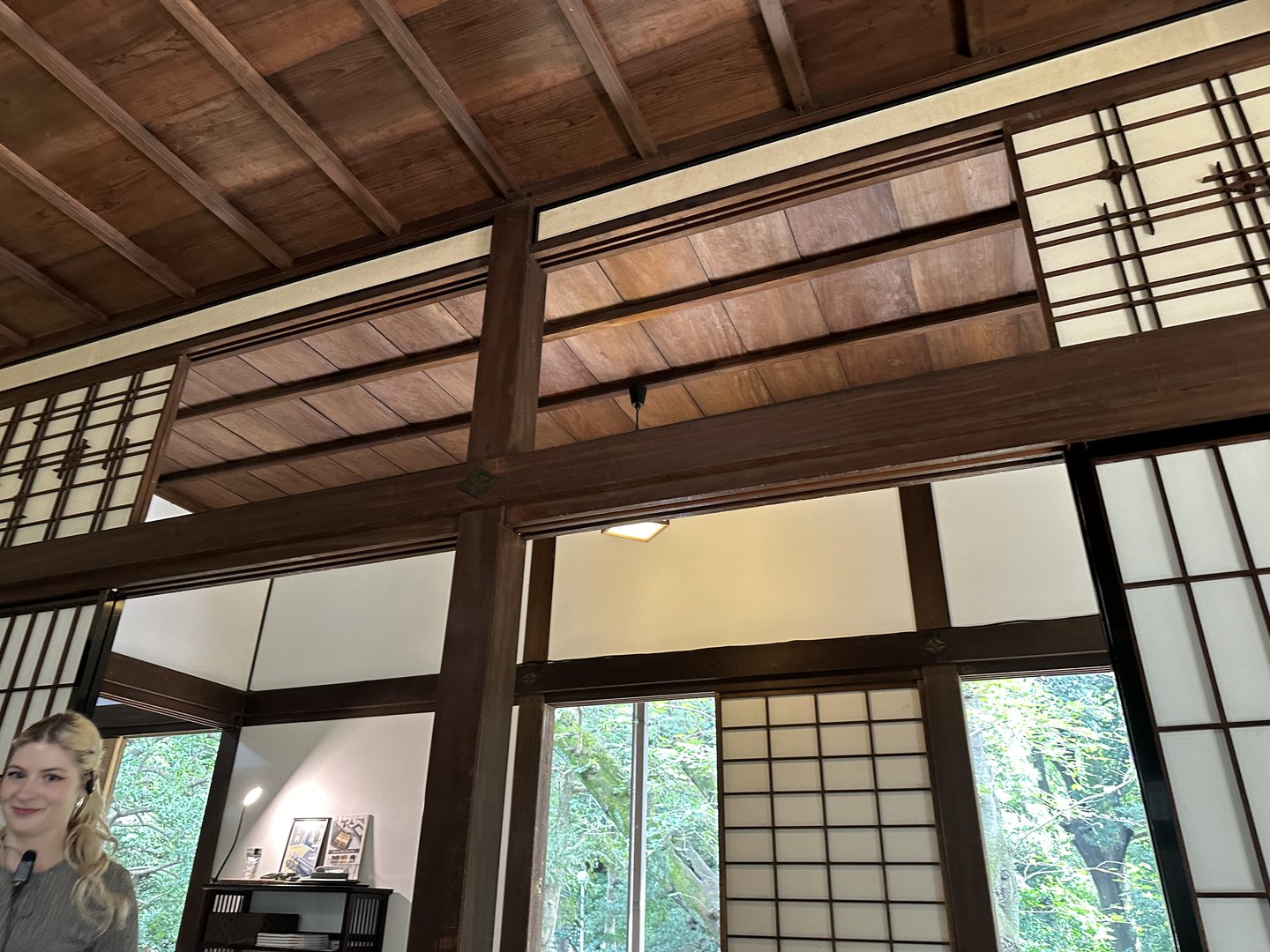 christina checking out the AMAZING woodwork at the tokyo national museum - these beams and shoji screens are the real deal